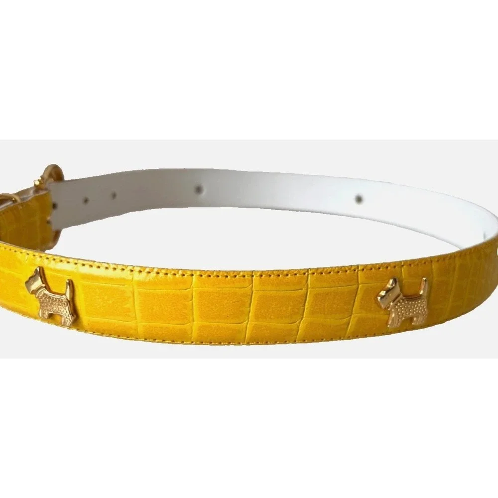 Vintage French Yellow Croc Embossed Leather Belt Scottie Dog Gold Buckle Small
